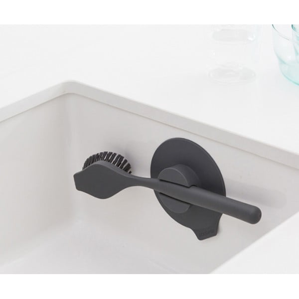 Щетка для мытья посуды с держателем на присоске темно-серый