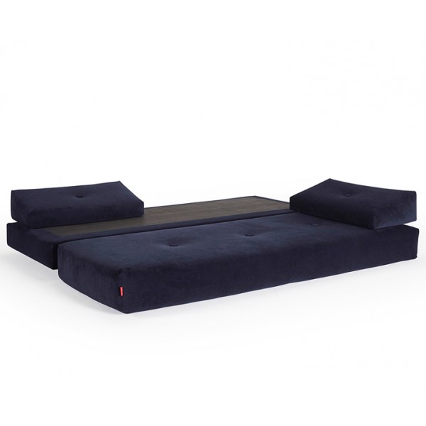 Диван-кровать Sigmund с двумя подушками и ножками Drip из лакированного дуба темно-синий