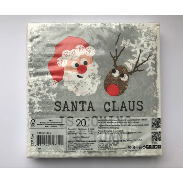 Новогодние бумажные салфетки Santa Claus, 20 шт