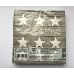 Новогодние бумажные салфетки Merry Christmas Stars Wood, 20 шт