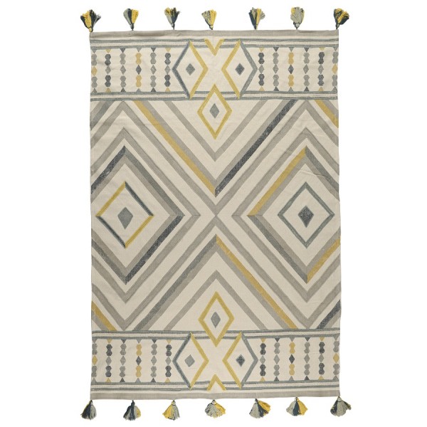 Ковер из хлопка с контрастным узором и кисточками Ethnic, 160х230 см