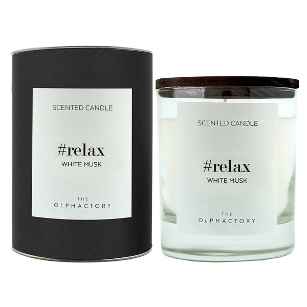 Свеча ароматическая The Olphactory RELAX Black Белый мускус 40 ч