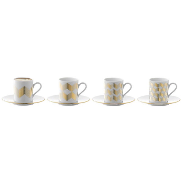 Набор из 4 чашек для кофе с блюдцами Signature Chevron 500 мл, золото