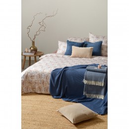 Подушка декоративная стеганая из хлопкового бархата темно-синего цвета из коллекции Essential, 45х45 см