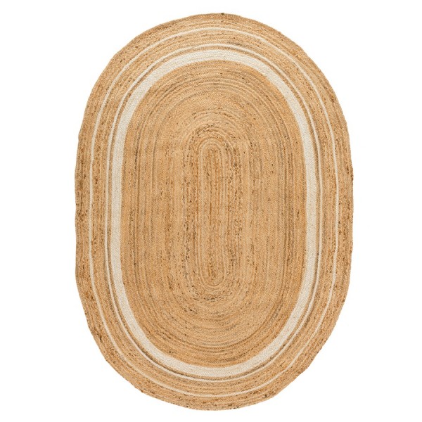 Ковер из джута овальный с вставками белого цвета Ethnic, 200X300 см
