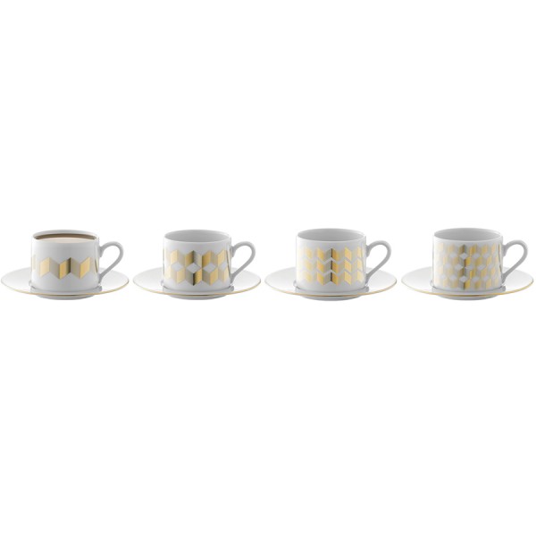 Набор из 4 чашек для чая с блюдцами Signature Chevron 250 мл, золото
