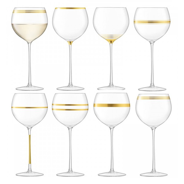 Набор из 8 бокалов для вина с золотым декором Deco 525 мл