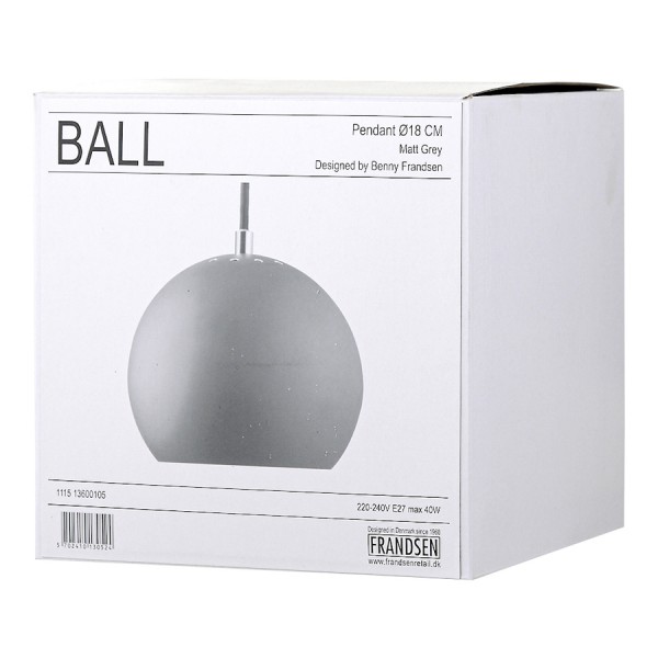 Лампа подвесная Ball D18 см темно-серая матовая, черный шнур