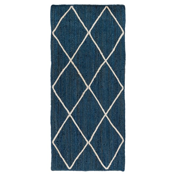 Ковер из джута темно-синего цвета с геометрическим рисунком Ethnic, 70х160 см