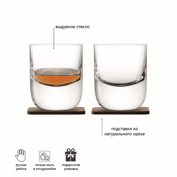 Набор из 2 стаканов Renfrew Whisky с деревянными подставками 270 мл